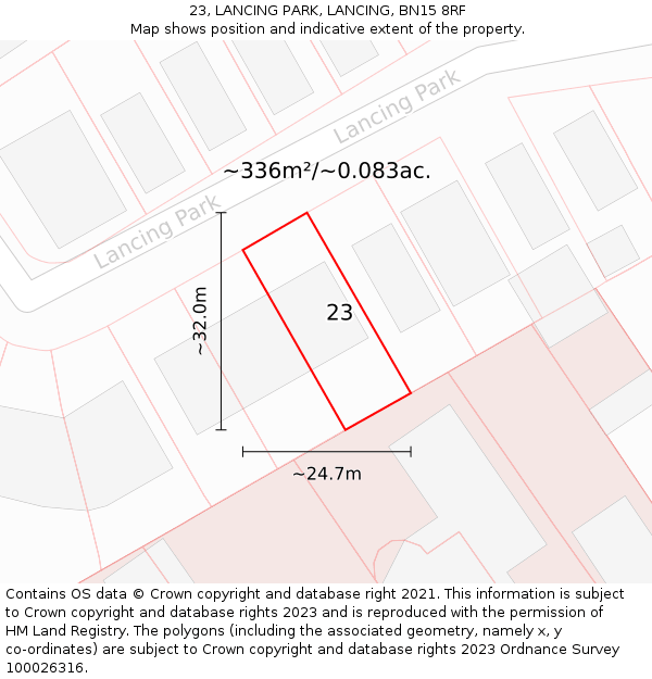 23, LANCING PARK, LANCING, BN15 8RF: Plot and title map