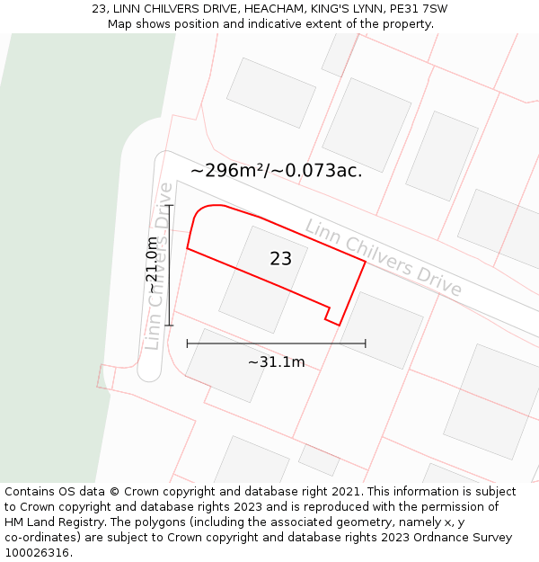 23, LINN CHILVERS DRIVE, HEACHAM, KING'S LYNN, PE31 7SW: Plot and title map