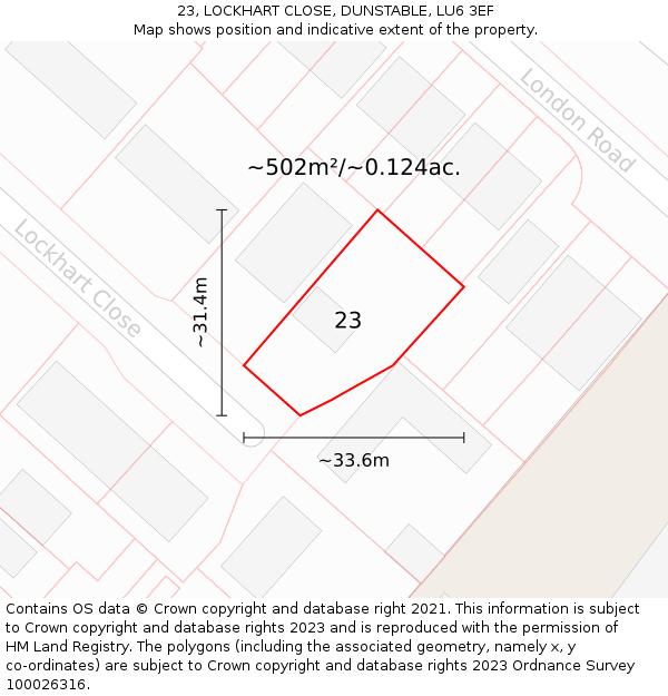 23, LOCKHART CLOSE, DUNSTABLE, LU6 3EF: Plot and title map