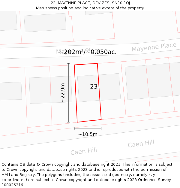 23, MAYENNE PLACE, DEVIZES, SN10 1QJ: Plot and title map