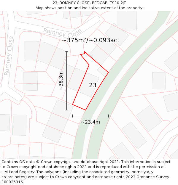 23, ROMNEY CLOSE, REDCAR, TS10 2JT: Plot and title map