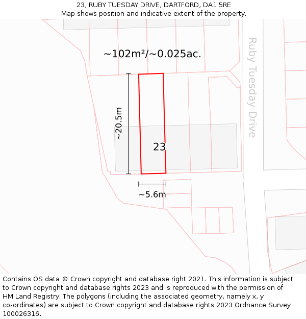 23, RUBY TUESDAY DRIVE, DARTFORD, DA1 5RE: Plot and title map