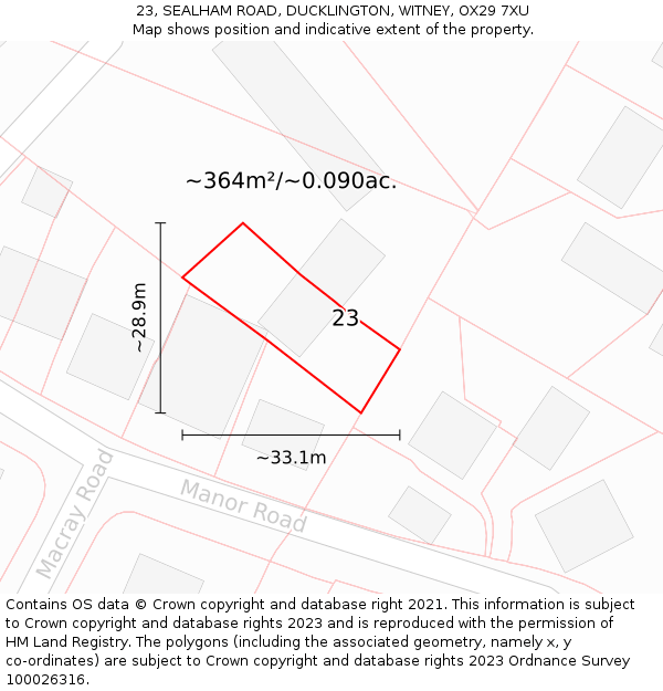 23, SEALHAM ROAD, DUCKLINGTON, WITNEY, OX29 7XU: Plot and title map