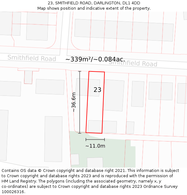 23, SMITHFIELD ROAD, DARLINGTON, DL1 4DD: Plot and title map