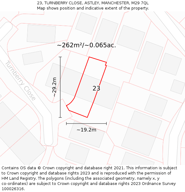 23, TURNBERRY CLOSE, ASTLEY, MANCHESTER, M29 7QL: Plot and title map