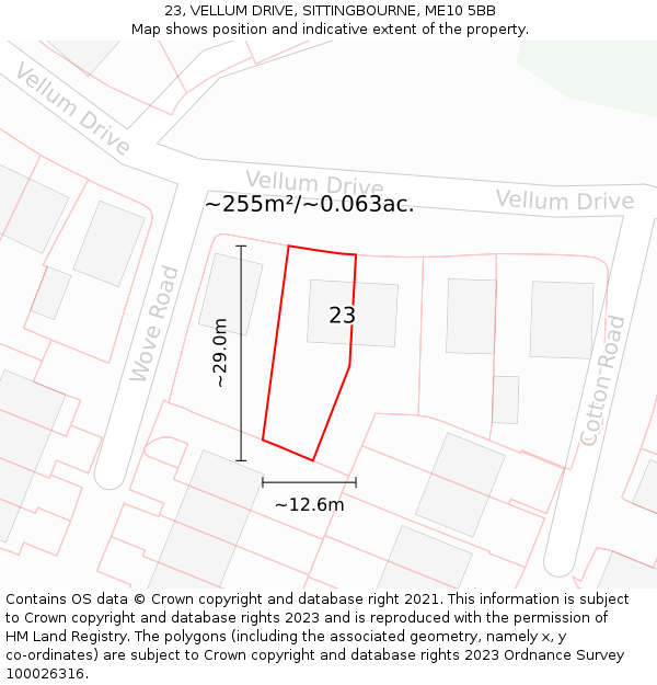 23, VELLUM DRIVE, SITTINGBOURNE, ME10 5BB: Plot and title map