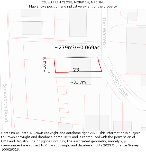 23, WARREN CLOSE, NORWICH, NR6 7NL: Plot and title map