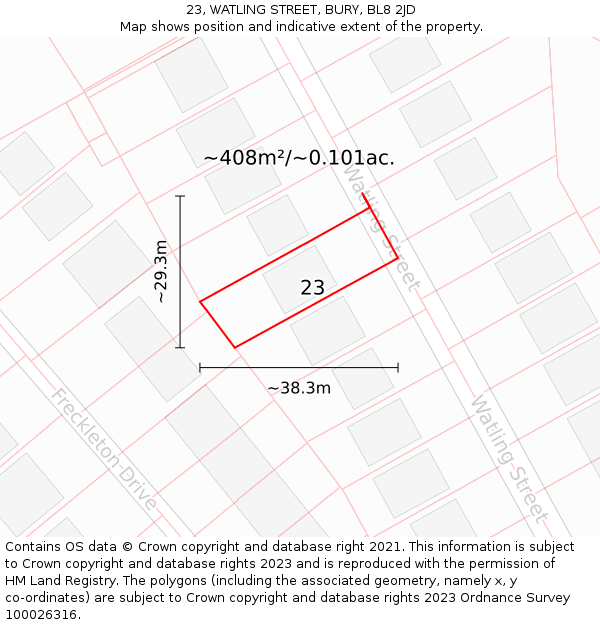 23, WATLING STREET, BURY, BL8 2JD: Plot and title map