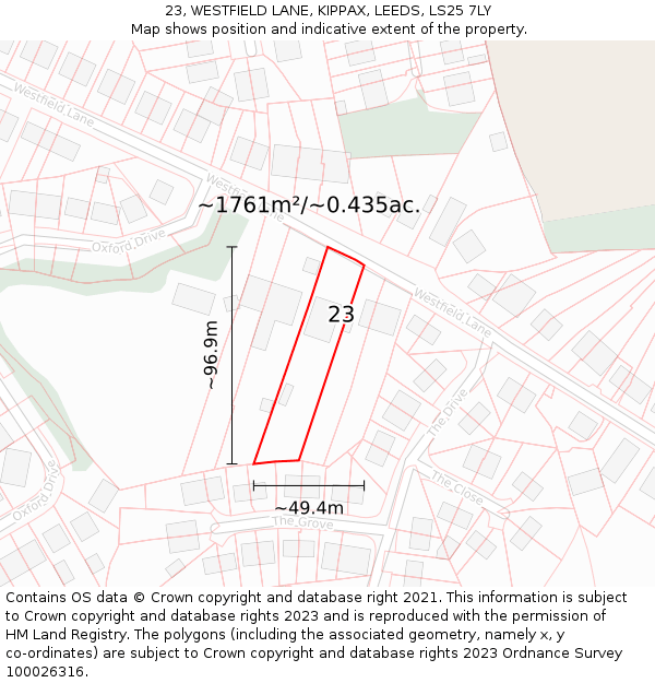 23, WESTFIELD LANE, KIPPAX, LEEDS, LS25 7LY: Plot and title map