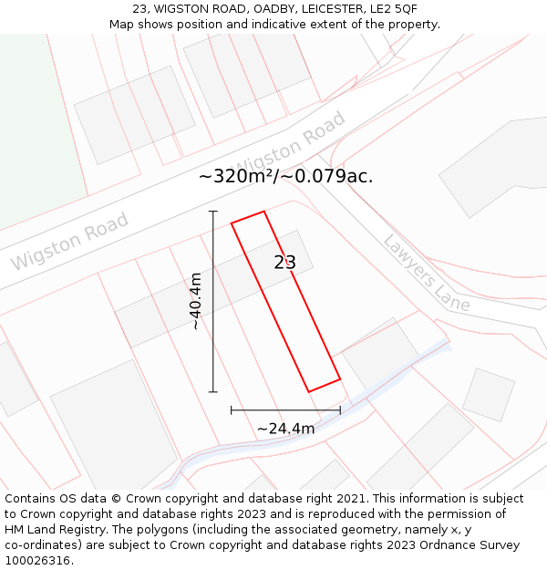 23, WIGSTON ROAD, OADBY, LEICESTER, LE2 5QF: Plot and title map