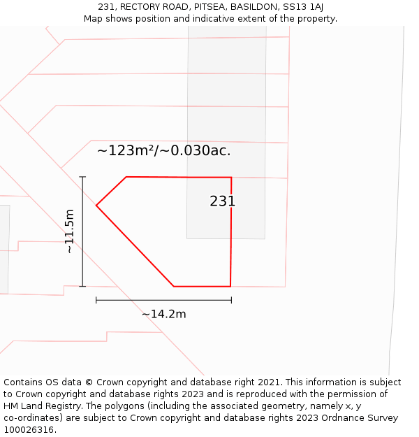 231, RECTORY ROAD, PITSEA, BASILDON, SS13 1AJ: Plot and title map