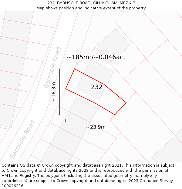 232, BARNSOLE ROAD, GILLINGHAM, ME7 4JB: Plot and title map