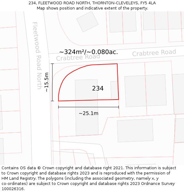 234, FLEETWOOD ROAD NORTH, THORNTON-CLEVELEYS, FY5 4LA: Plot and title map