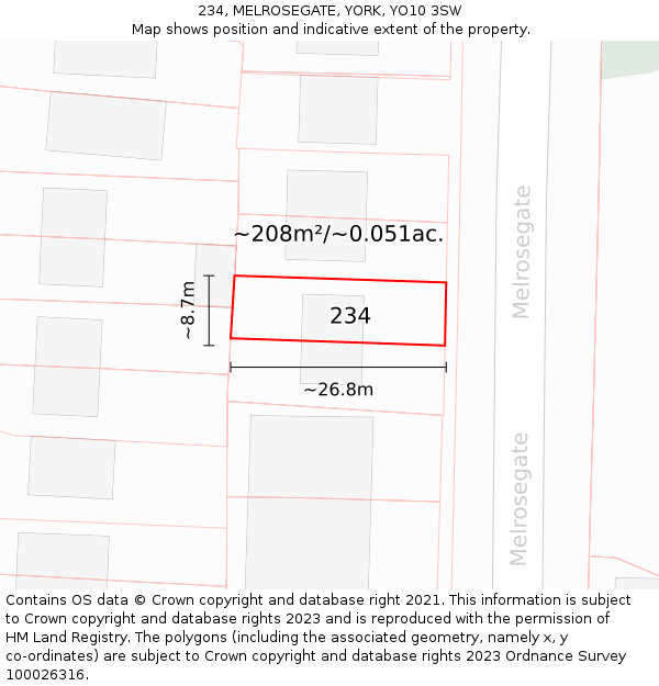 234, MELROSEGATE, YORK, YO10 3SW: Plot and title map