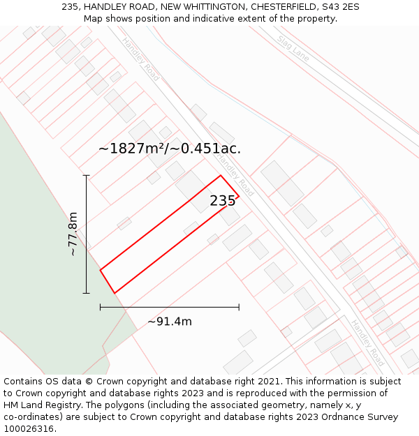 235, HANDLEY ROAD, NEW WHITTINGTON, CHESTERFIELD, S43 2ES: Plot and title map