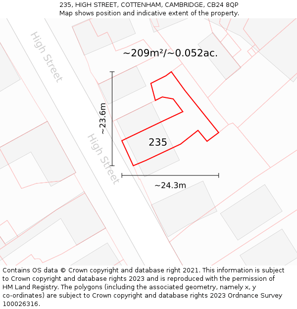 235, HIGH STREET, COTTENHAM, CAMBRIDGE, CB24 8QP: Plot and title map