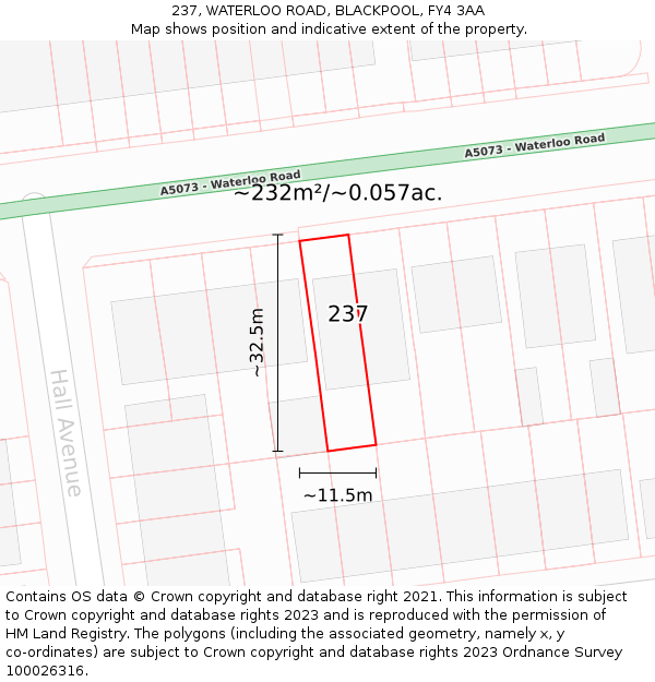237, WATERLOO ROAD, BLACKPOOL, FY4 3AA: Plot and title map