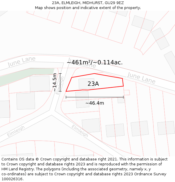 23A, ELMLEIGH, MIDHURST, GU29 9EZ: Plot and title map