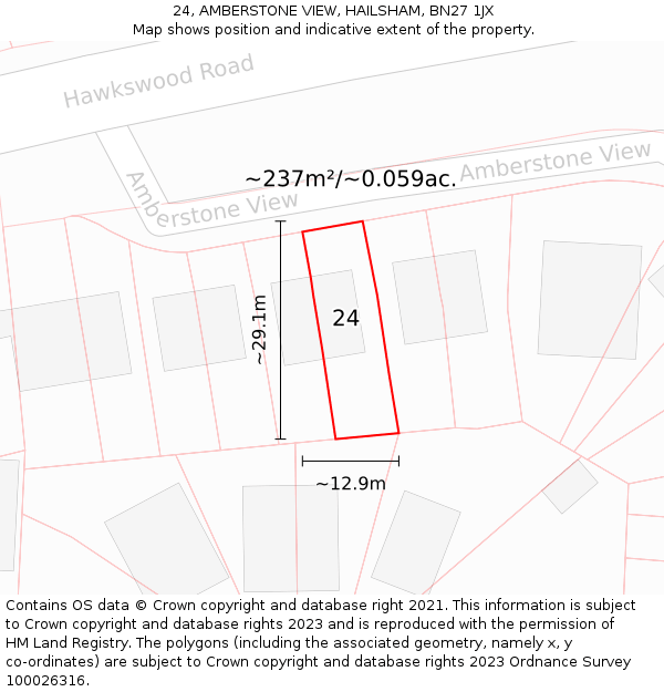 24, AMBERSTONE VIEW, HAILSHAM, BN27 1JX: Plot and title map