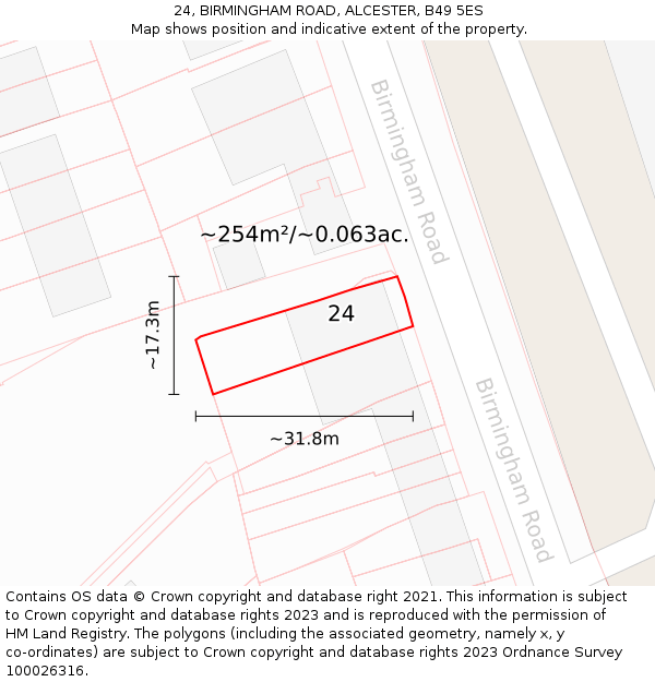 24, BIRMINGHAM ROAD, ALCESTER, B49 5ES: Plot and title map
