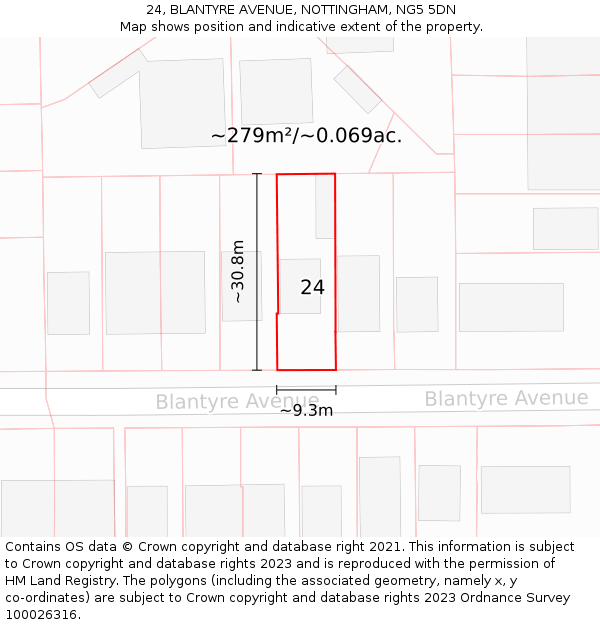 24, BLANTYRE AVENUE, NOTTINGHAM, NG5 5DN: Plot and title map