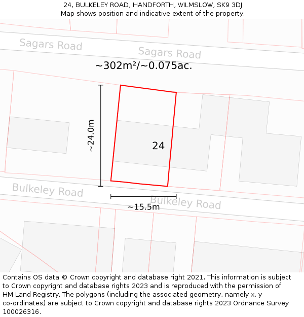 24, BULKELEY ROAD, HANDFORTH, WILMSLOW, SK9 3DJ: Plot and title map