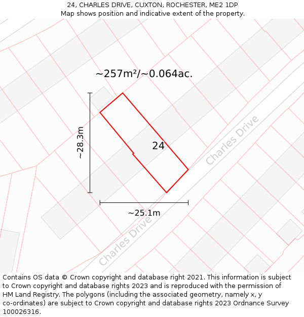 24, CHARLES DRIVE, CUXTON, ROCHESTER, ME2 1DP: Plot and title map