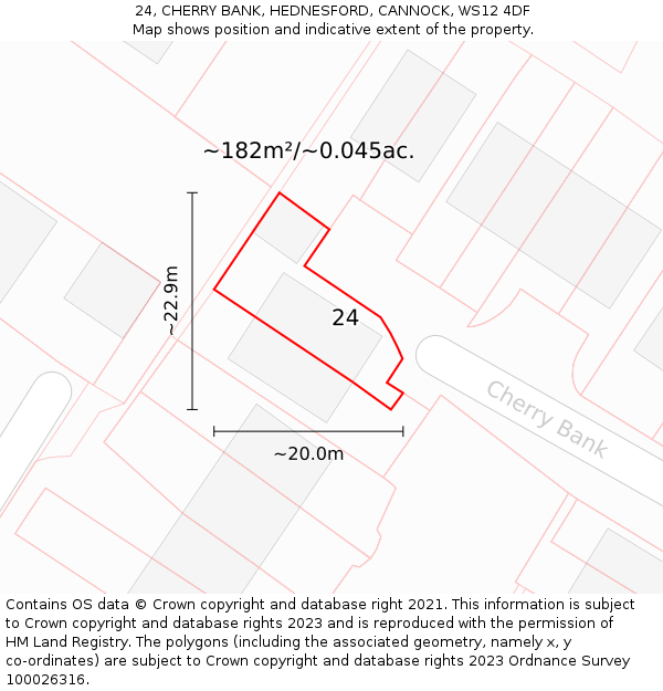 24, CHERRY BANK, HEDNESFORD, CANNOCK, WS12 4DF: Plot and title map