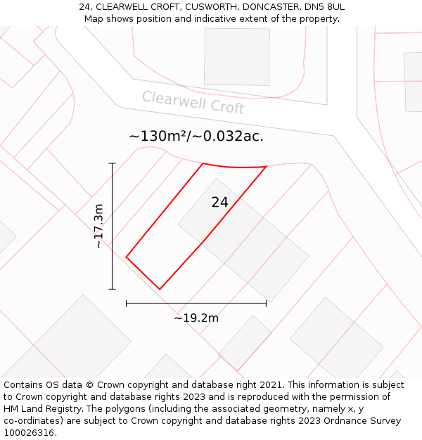 24, CLEARWELL CROFT, CUSWORTH, DONCASTER, DN5 8UL: Plot and title map