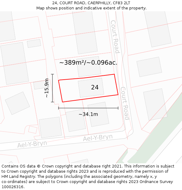 24, COURT ROAD, CAERPHILLY, CF83 2LT: Plot and title map