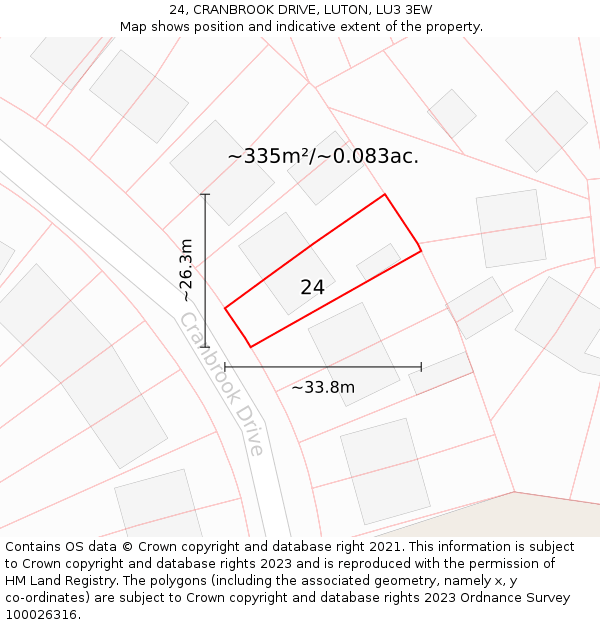 24, CRANBROOK DRIVE, LUTON, LU3 3EW: Plot and title map