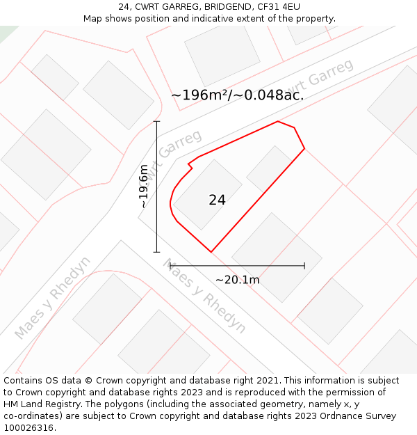 24, CWRT GARREG, BRIDGEND, CF31 4EU: Plot and title map
