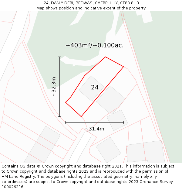24, DAN Y DERI, BEDWAS, CAERPHILLY, CF83 8HR: Plot and title map