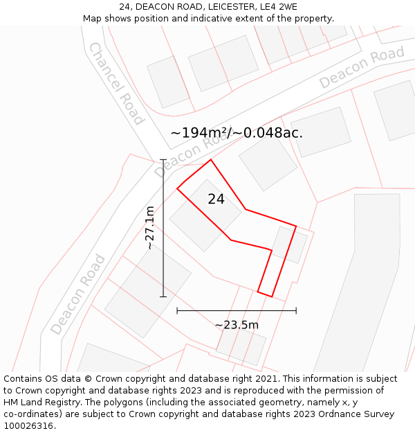 24, DEACON ROAD, LEICESTER, LE4 2WE: Plot and title map