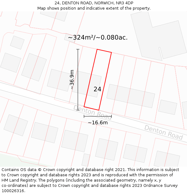 24, DENTON ROAD, NORWICH, NR3 4DP: Plot and title map