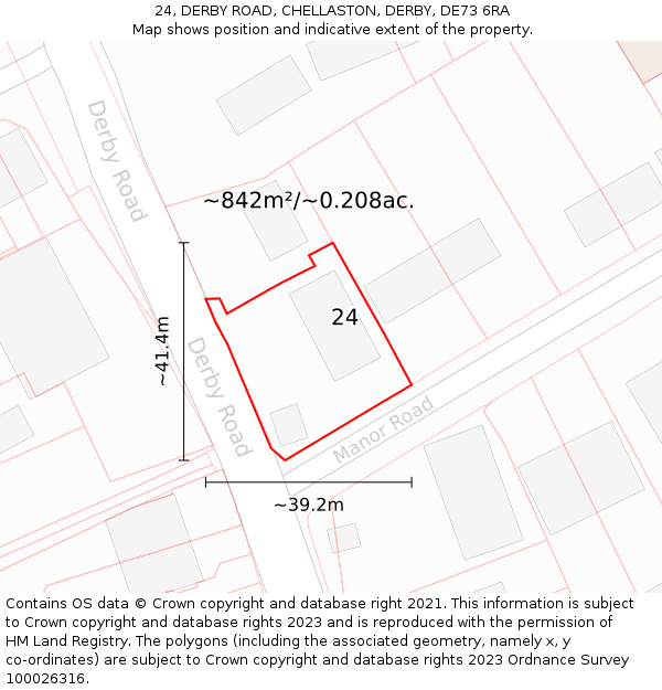 24, DERBY ROAD, CHELLASTON, DERBY, DE73 6RA: Plot and title map