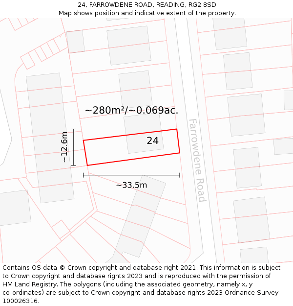24, FARROWDENE ROAD, READING, RG2 8SD: Plot and title map