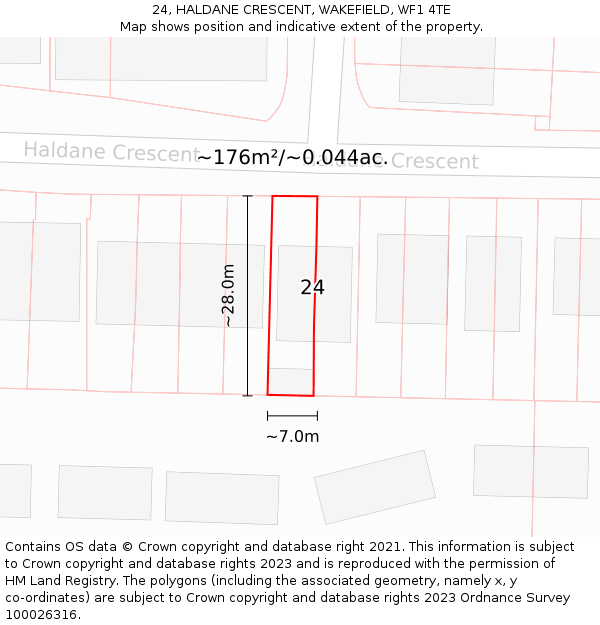 24, HALDANE CRESCENT, WAKEFIELD, WF1 4TE: Plot and title map