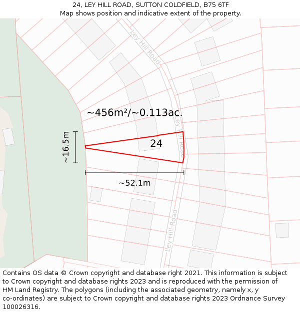 24, LEY HILL ROAD, SUTTON COLDFIELD, B75 6TF: Plot and title map