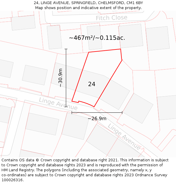 24, LINGE AVENUE, SPRINGFIELD, CHELMSFORD, CM1 6BY: Plot and title map