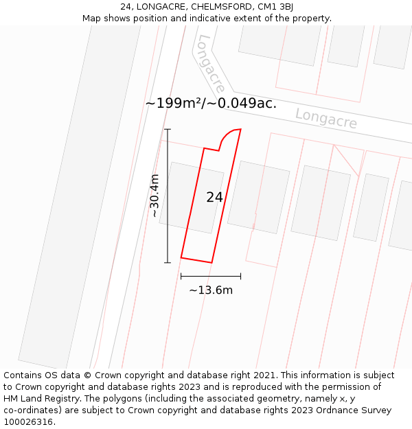 24, LONGACRE, CHELMSFORD, CM1 3BJ: Plot and title map