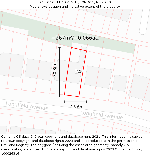 24, LONGFIELD AVENUE, LONDON, NW7 2EG: Plot and title map