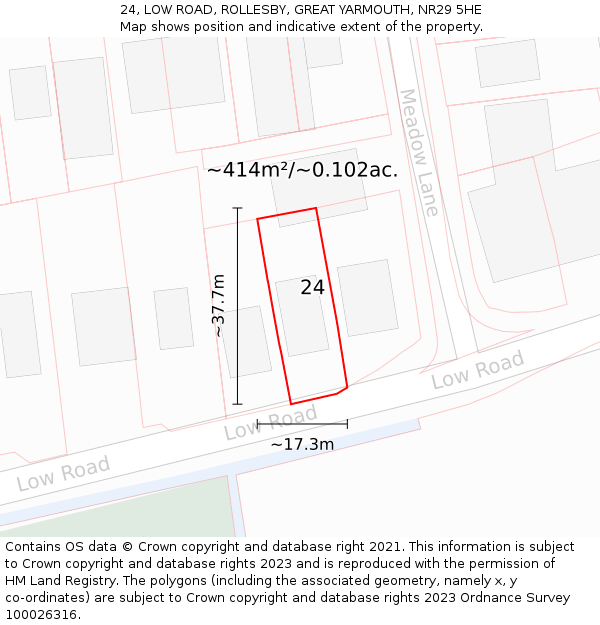 24, LOW ROAD, ROLLESBY, GREAT YARMOUTH, NR29 5HE: Plot and title map