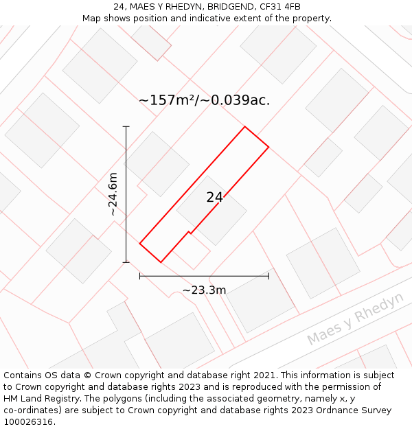 24, MAES Y RHEDYN, BRIDGEND, CF31 4FB: Plot and title map