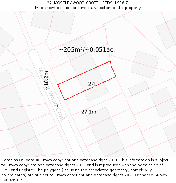 24, MOSELEY WOOD CROFT, LEEDS, LS16 7JJ: Plot and title map