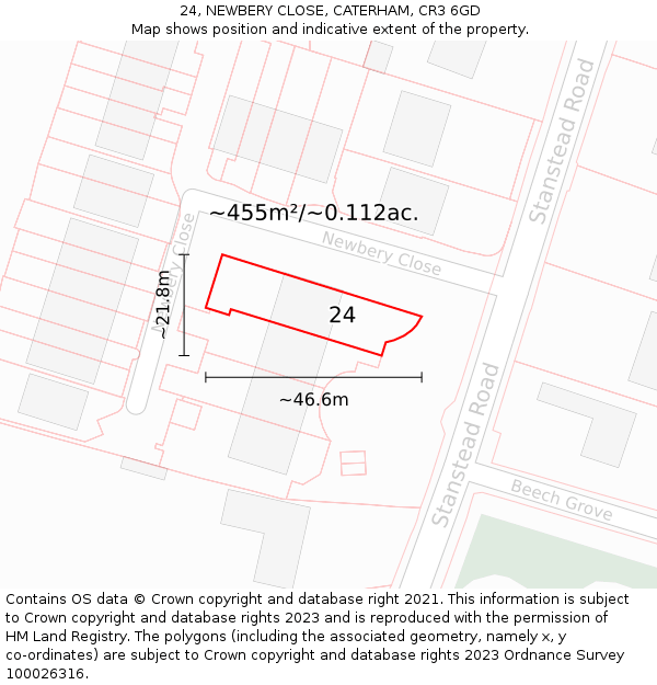 24, NEWBERY CLOSE, CATERHAM, CR3 6GD: Plot and title map