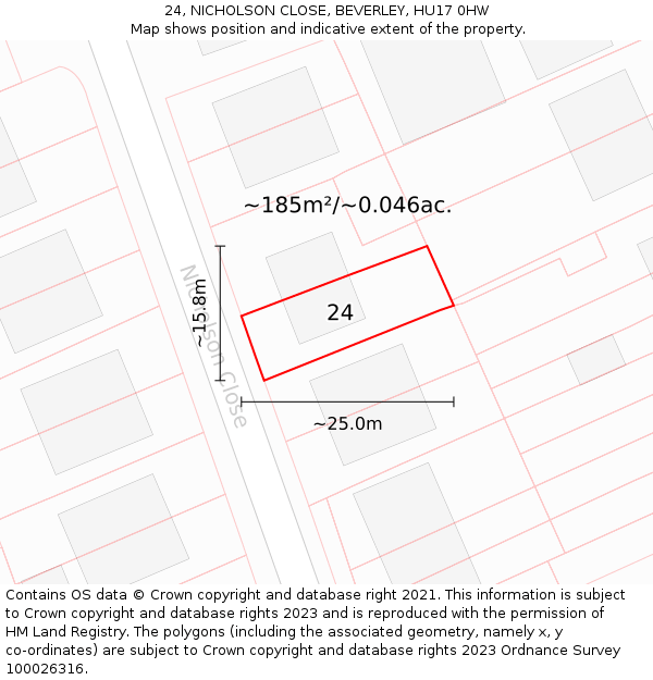 24, NICHOLSON CLOSE, BEVERLEY, HU17 0HW: Plot and title map