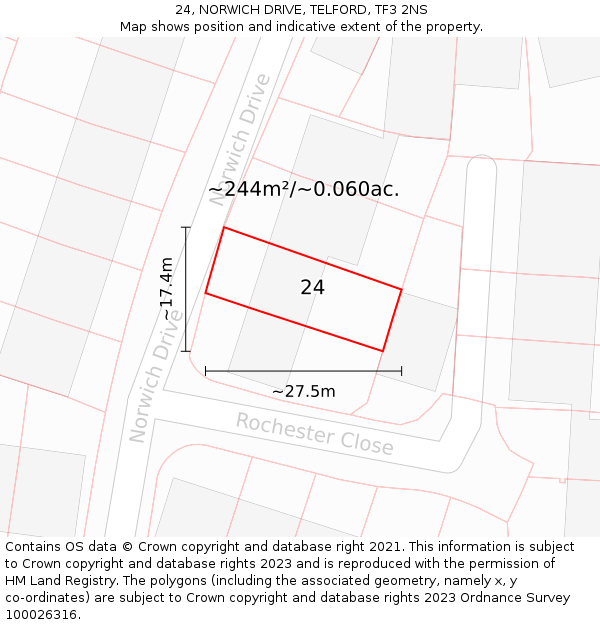 24, NORWICH DRIVE, TELFORD, TF3 2NS: Plot and title map