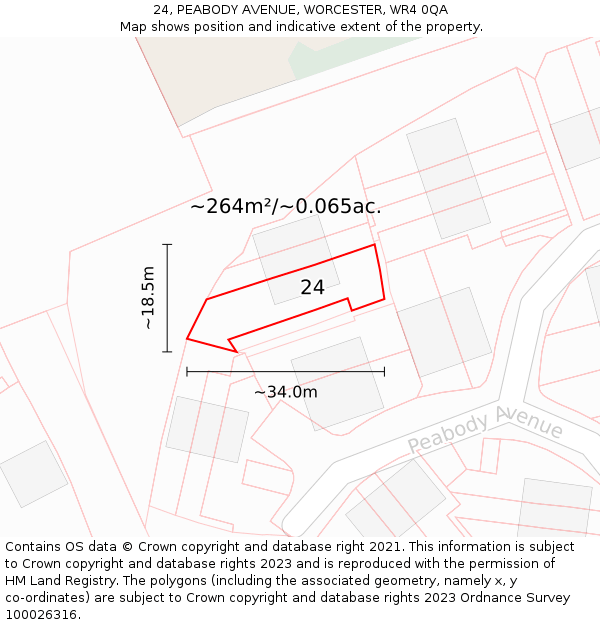 24, PEABODY AVENUE, WORCESTER, WR4 0QA: Plot and title map