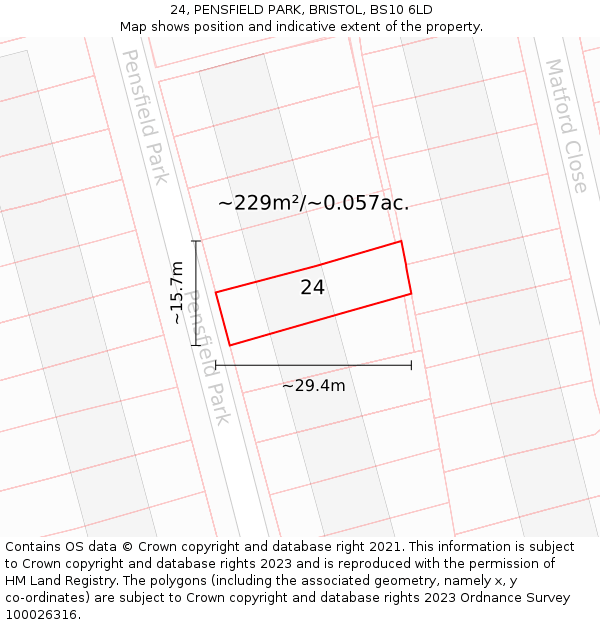 24, PENSFIELD PARK, BRISTOL, BS10 6LD: Plot and title map